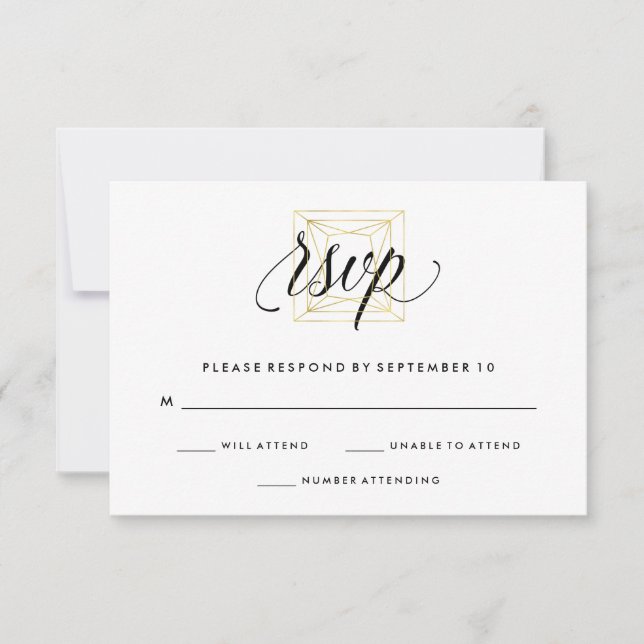 Minimalist Modern Geometric Diamond Faux Gold RSVP (Front)