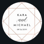 Minimalist Modern Geometric Diamond Wedding Classic Round Sticker<br><div class="desc">These elegant,  minimalist wedding stickers feature a faux rose gold diamond geometric outline with modern black text. Perfect for your modern,  stylish wedding.</div>