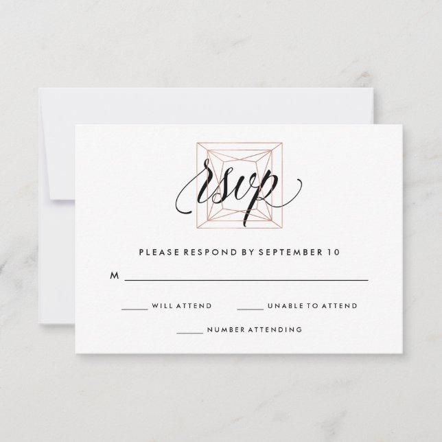 Minimalist Modern Geometric Diamond Wedding RSVP Card (Front)