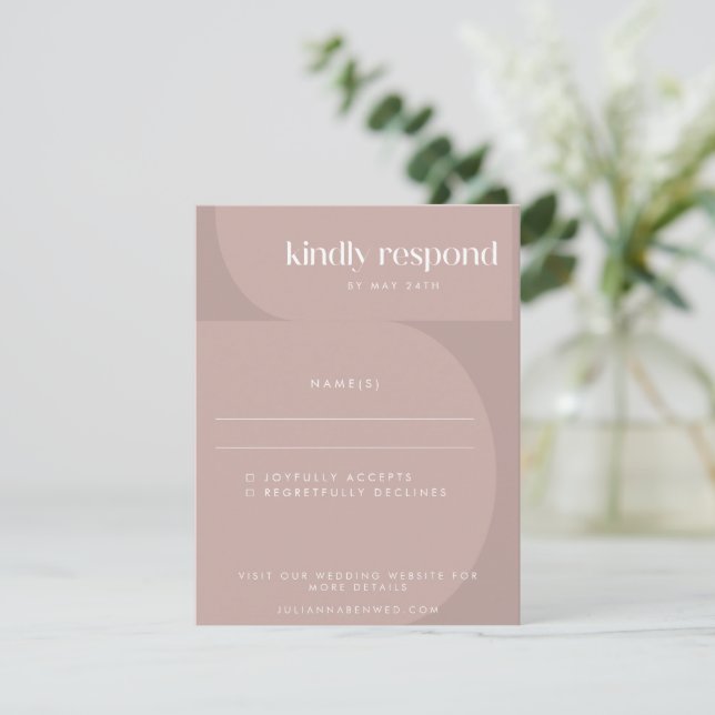 Minimalist Modern Geometric Dusty Mauve Wedding  RSVP Card (Standing Front)