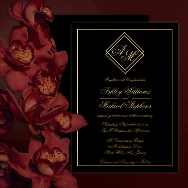 Minimalist Modern Geometric Monogram Wedding Black (Creator Uploaded)
