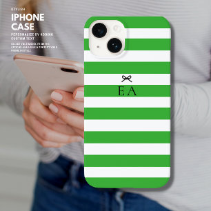 Minimalist Modern Girly Green Stripe Bow Initials Case-Mate iPhone 14 Case