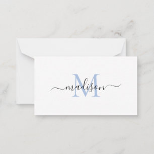 Minimalist Modern Girly Monogram Script Dusty Blue Card