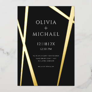 Minimalist Modern Gold Black Foil Invitation