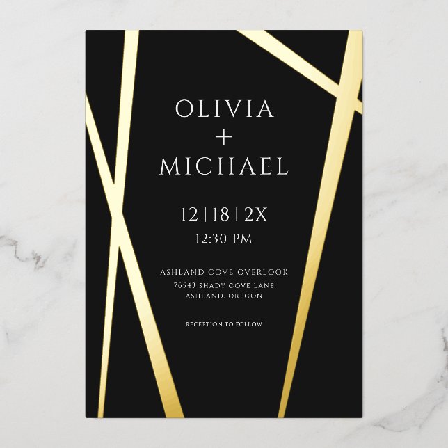 Minimalist Modern Gold Black Foil Invitation (Front)