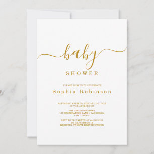 Minimalist Modern Gold Calligraphy Baby Shower Invitation