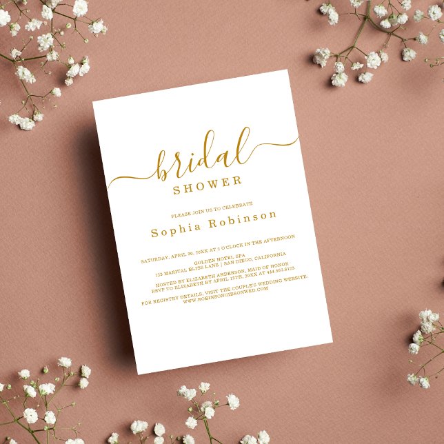 Minimalist Modern Gold Calligraphy Bridal Shower Invitation (Creator Uploaded)
