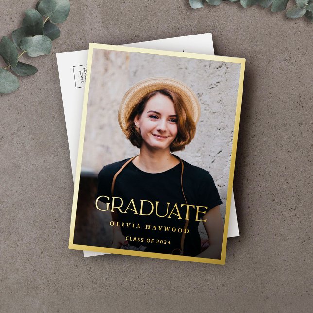 Minimalist Modern Gold Graduation Foil Invitation Postcard (Creator Uploaded)