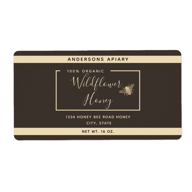 Minimalist Modern gold honey bee honey jar  (Front)