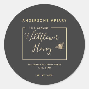 Minimalist Modern gold honey bee honey jar  Classi Classic Round Sticker