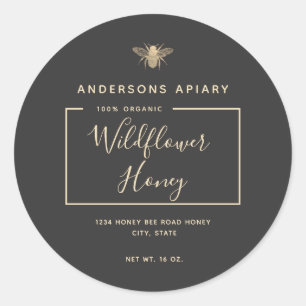 Minimalist Modern gold honey bee honey jar  Classic Round Sticker