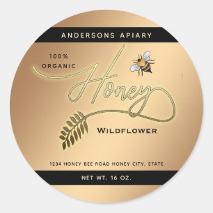 Minimalist Modern gold honey branch bee  jar   Classic Round Sticker