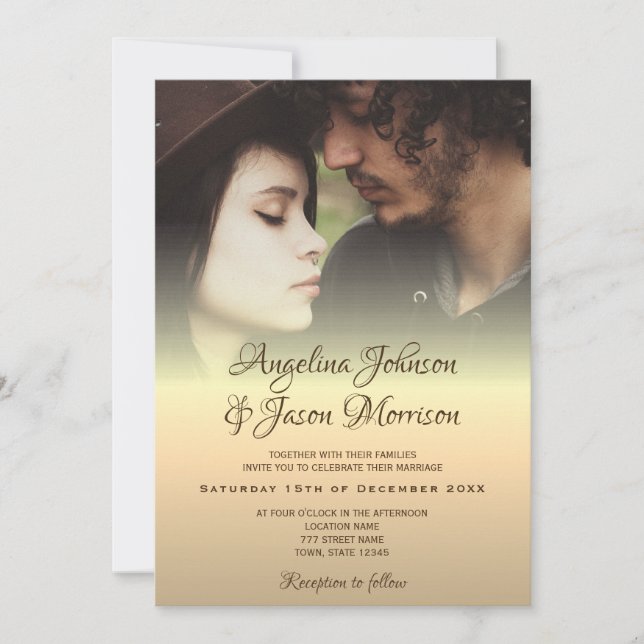 Minimalist Modern Gold Photo Wedding Invitation (Front)