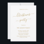 Minimalist Modern Gold Script Christmas Party Invitation<br><div class="desc">Chic Modern Calligraphy Script Minimalist Gold and White Christmas Party Invitations is perfect for a simple Christmas event. Features an elegant „Christmas Party” text in a beautiful hand lettered swirly swash-tail font script in gold on white background. Easy to personalise with your name and party details.</div>