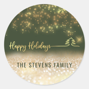 Minimalist modern gold script Happy Holidays Class Classic Round Sticker