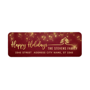 Minimalist modern gold script Happy Holidays red