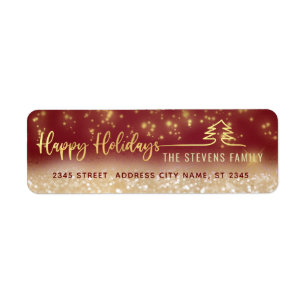 Minimalist modern gold script Happy Holidays red