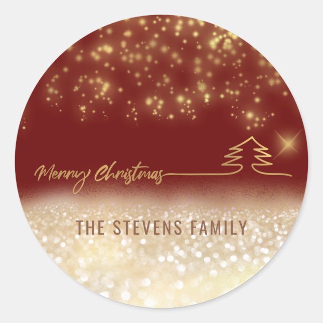 Minimalist modern gold script Merry Christmas Classic Round Sticker (Front)