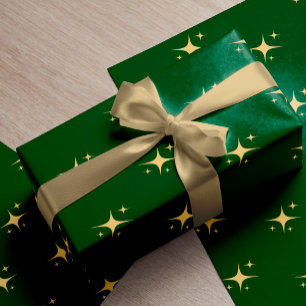 Minimalist modern gold stars green Christmas gift Wrapping Paper