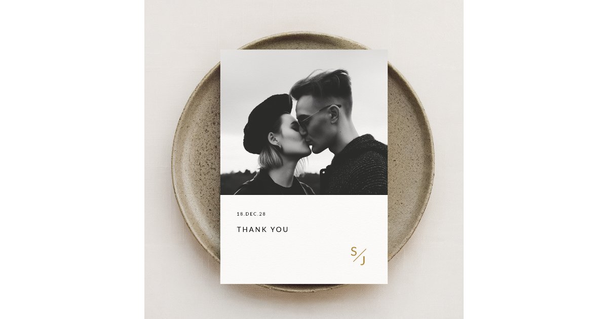 Minimalist Modern Gold Typography Photo Wedding Thank You Card | Zazzle