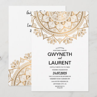 Minimalist Modern Golden Luxury Mandala Wedding Invitation