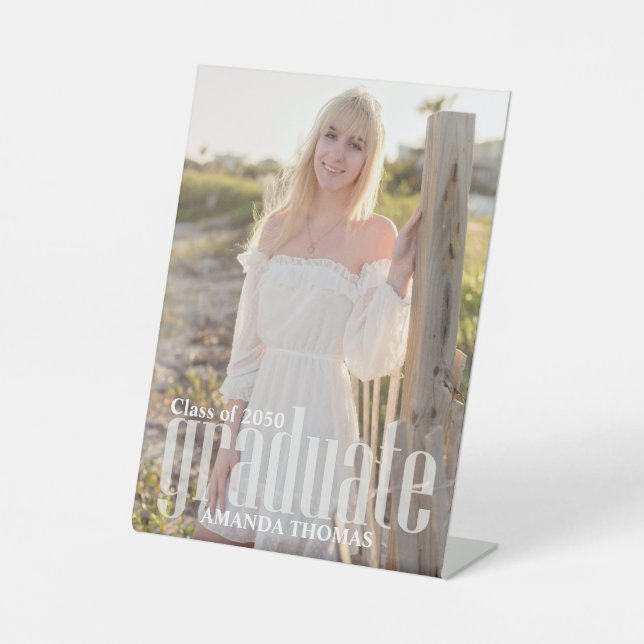 Minimalist Modern Graduation Photo Simple  Pedestal Sign (Front)