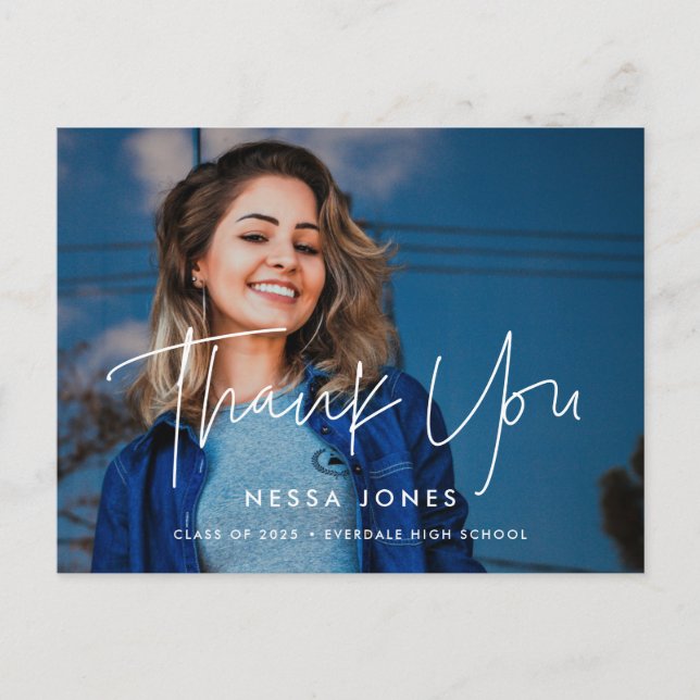 Minimalist modern graduation Thank you photo Postcard (Front)