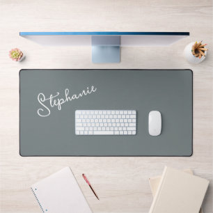 Minimalist Modern Gray Personalized Script Name Desk Mat