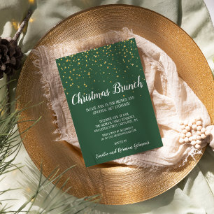 Minimalist Modern Green Confetti Christmas Brunch Invitation