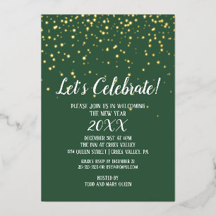 Minimalist Modern Green Confetti New Year's Gold