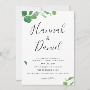 Minimalist Modern Green Leaves Custom Wedding Invitation