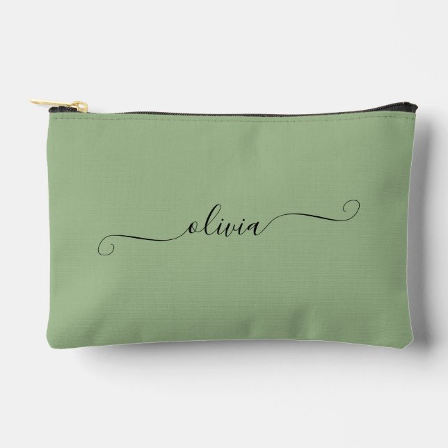 Minimalist Modern Green Personalised Name Accessory Pouch (Front)
