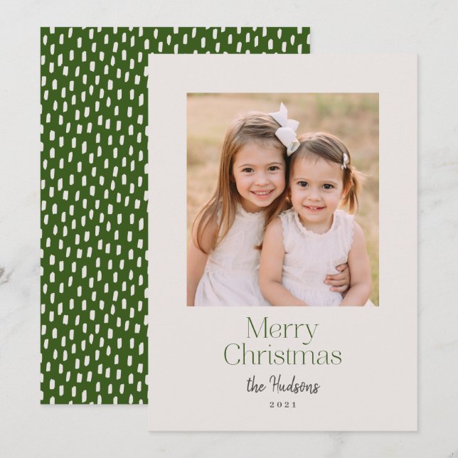 Minimalist Modern Green Script Photo Holiday Card (Front/Back)