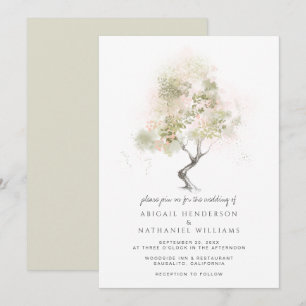Minimalist Modern Green Tree Watercolor Wedding Invitation