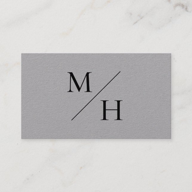 Minimalist Modern Grey Diagonal Initials Monogram Business Card (Front)