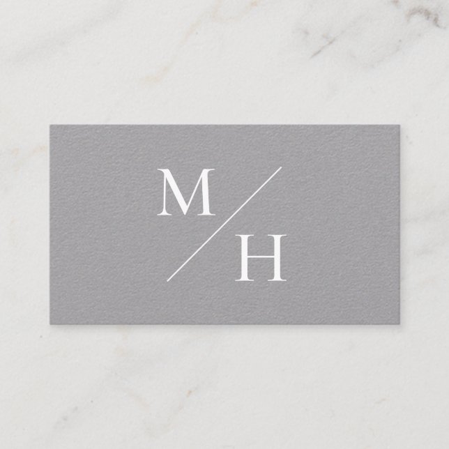 Minimalist Modern Grey Diagonal Initials Monogram Business Card (Front)