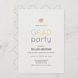 Minimalist Modern Grey Gold Graduation Party Invitation