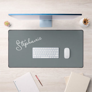 Minimalist Modern Grey Personalised Script Name  Desk Mat