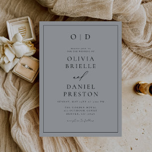 Minimalist Modern Grey Pewter Calligraphy Wedding Invitation