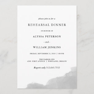 Minimalist Modern Grey Watercolor Rehearsal Dinner Invitation
