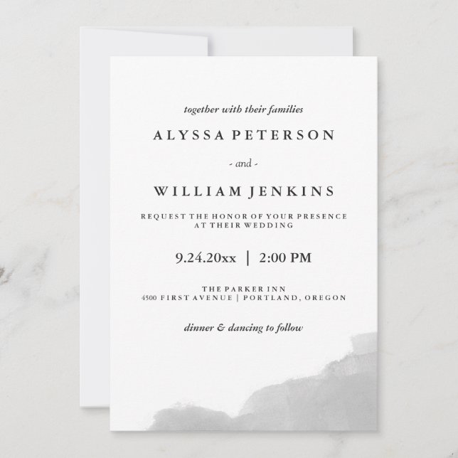 Minimalist Modern Grey Watercolor Splash Invitation (Front)