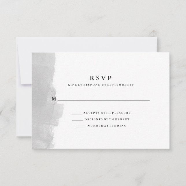 Minimalist Modern Grey Watercolor Splash RSVP Card (Front)
