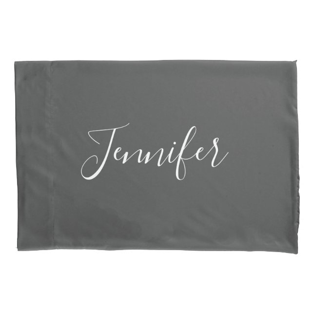 Minimalist Modern Grey White Chic Script Monogram  Pillowcase (Front)