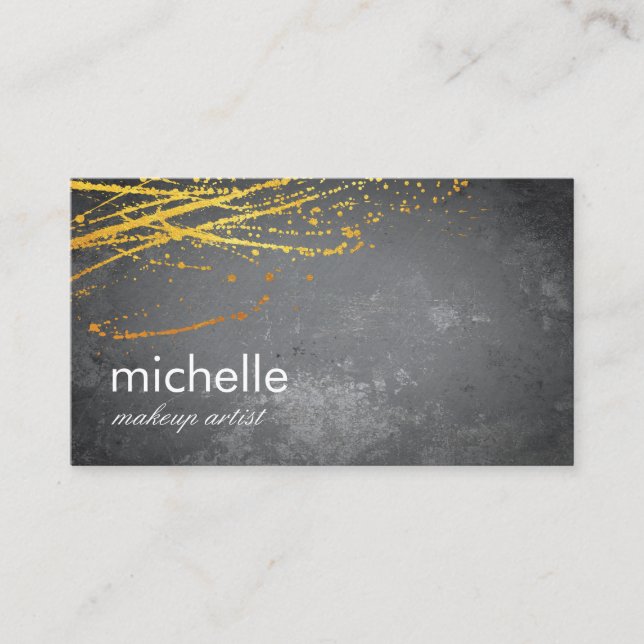 Minimalist Modern Grunge Gold Lux Spatter Business Card (Front)
