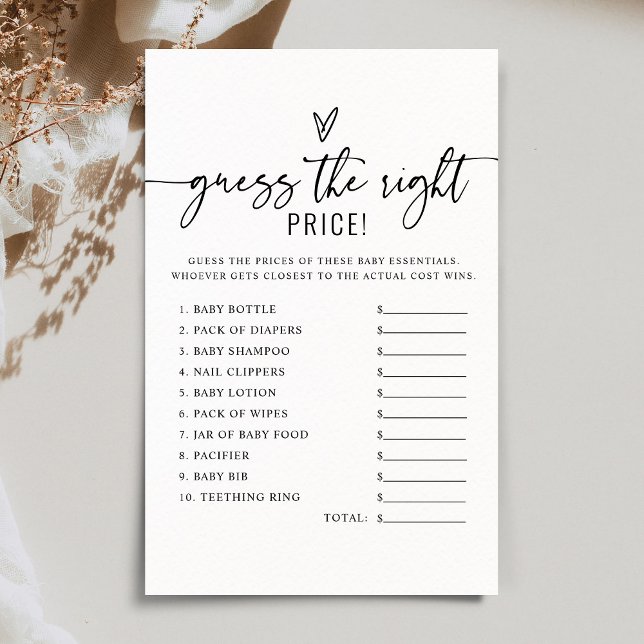 Minimalist Modern Guess the Price Baby Shower Game (Creator Uploaded)