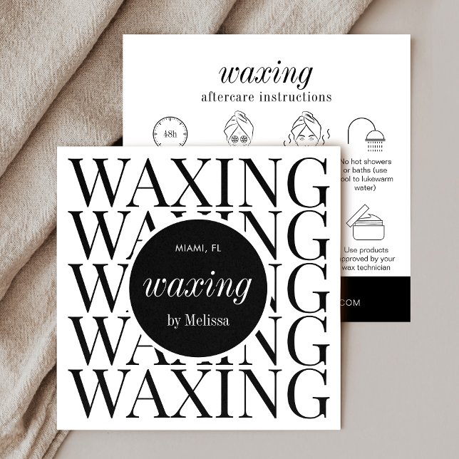 Minimalist Modern Hair Removal Waxing Care Card (Waxing aftercare instructions cards with icons and space for your logo and contact details)