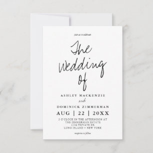 Minimalist Modern Hand Script Simple Wedding Invitation