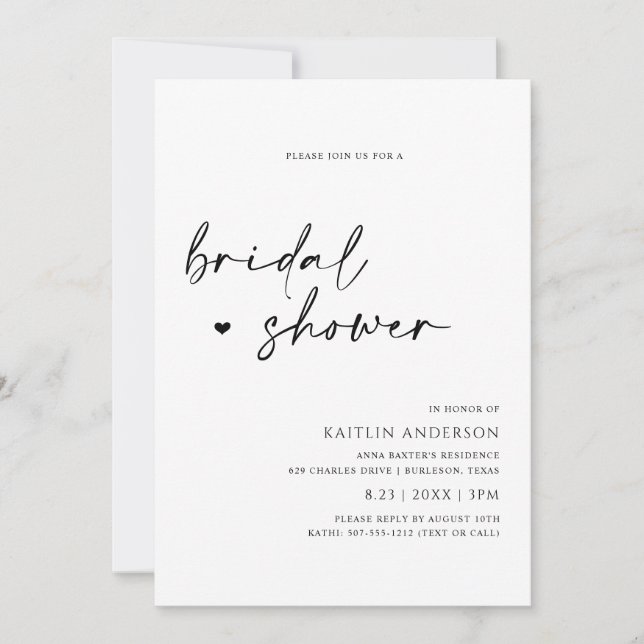 Minimalist Modern Handwriting Bridal Shower Invitation (Front)