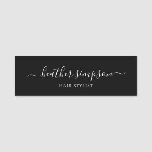 Minimalist Modern Handwriting Font Black Name Tag