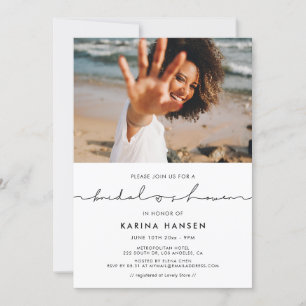 Minimalist modern handwritten bridal shower photo invitation